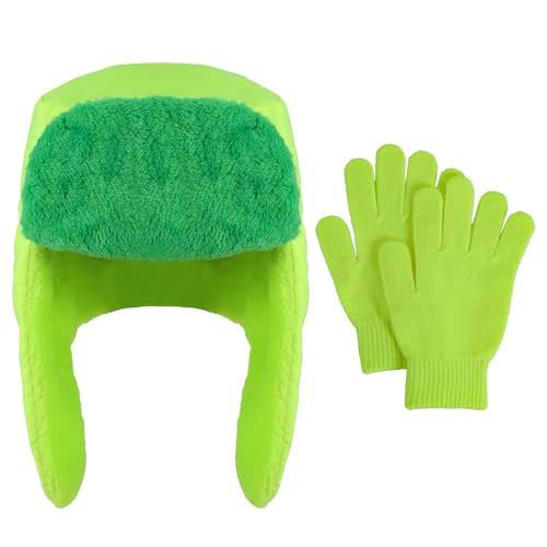 FONYFA Halloween Character Cosplay Knit Trapper Hat Headwear and Gloves,Cartman Knit Pom Beanie Hat, for Kyle Broflovski hat, Halloween Custume Winter Hat Set for Adult