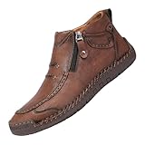 Slip On Leather Shoes Women Men Loafers Retro Side...