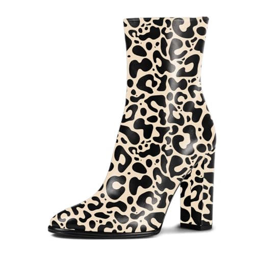 Zszszsu Women's Closed Toe Chunky High Block Heel Ankle Boots Side Zipper Stylish Short Booties for Casual Party Daily Wear Size 4-16 US