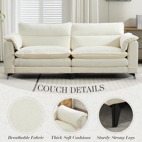 DRMBOOK 83.5\" Comfy Couch Home Sofa Living Room Love Seat Couches, Morden Chenille Soft Upholstered Small Sofa Couch (Beige White)