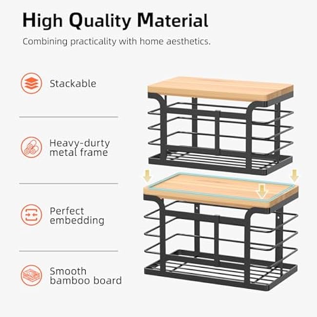 2 Pack Stackable Trash Bag Holder with Bamboo Top, 2025 Pro Wall Mount Laundry Room Organization, Djustable Hooks for Cabinet Door - Organizers in Kitchen/Pantry/Laundry Room, Black