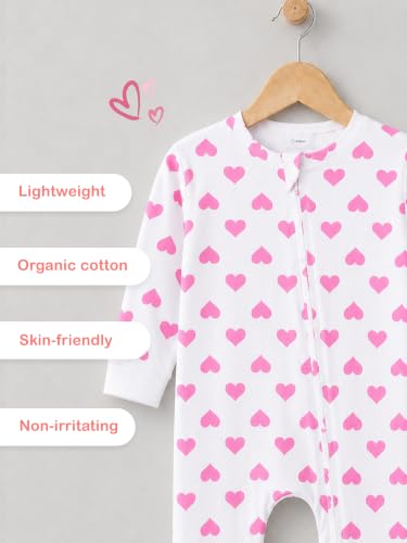 Image of Kidbea Organic Cotton Unisex Baby Zipper Romper Ultra-Soft Full Sleeve Footed Bodysuit Romper for Newborn & Infant Kids Sleepwear