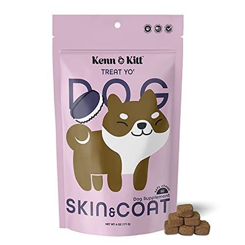 Kenn & Kitt Skin and Coat | Reduces Shedding & Hydrates the Skin With Salmon Oil For Dogs | Omega 3 & 6 Dog Skin and Coat Supplement | Dog Itchy Skin Preventative | Dog Coat Supplement | 60 Soft Chews