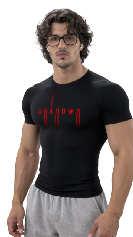luxenbourg Mens Gym Compression T-Shirt | Polyester Half Sleeve Sports Wear and Rash Guard for Training Workout and Athletic Activewear | Black-picture-29