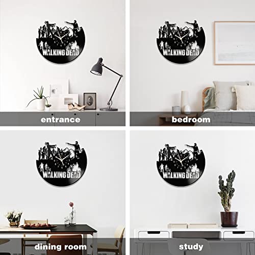 KingLive Zombie Vinyl Record Clock, Horror Movie Theme Wall Clock 12 Inch Rick Walking Decor Dead Black Silent Clock, Gifts for Men and Teen