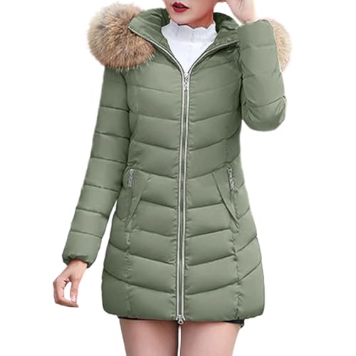 Abrigo de invierno largo y acolchado con capucha sintética, abrigo térmico cálido para clima frío. (Green, XXXL)