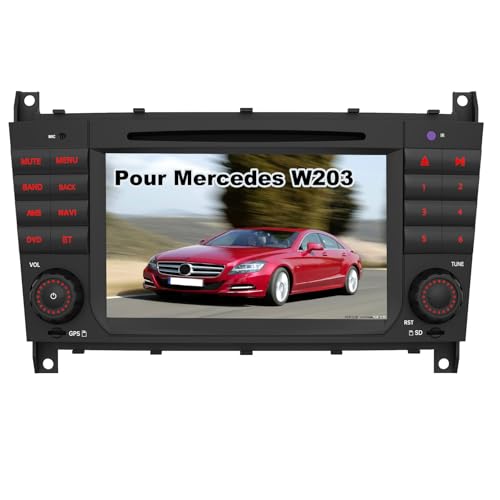 AWESAFE Autoradio pour Mercedes Benz Classe C W203/CLC W203 Classe G W463 7 Pouces CD/DVD GPS USB FM Bluetooth Commande au Volant