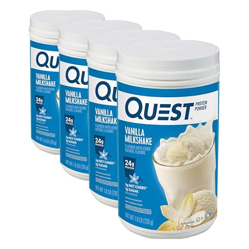 Image of Quest Nutrition Vanilla Milkshake Protein Powder, 24g of Protein, 1g of Sugar, Low Carb, Gluten Free, 1.6 Pound, 23 Servings (Pack of 4)