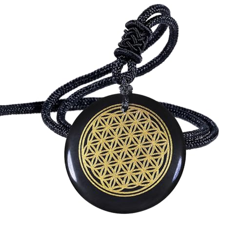 Nupuyai Collier en Obsidienne Ronde avec Cordon Ajustable, Pendentif de Cristal, Bijoux Unisexe en Quartz, Pierre Porte-bonheur pour Protection Bonne Chance,...