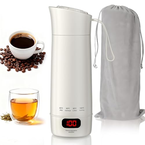 Kssvzz Elektrischer Reisewasserkocher Klein 400ml, Mini Wasserkocher mit 4 Temperatureinstellung, Tragbarer Reise Wasserkocher - 304 Stainless Steel Liner, Automatische Abschaltung
