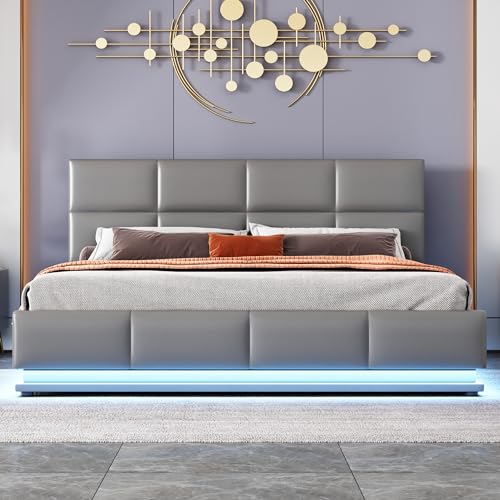 Idemon Letto imbottito 160 x 200 cm con LED, doghe...
