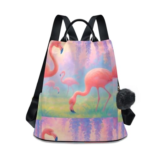 Sac à dos flamants roses avec compartiment zippé et poignée en cuir