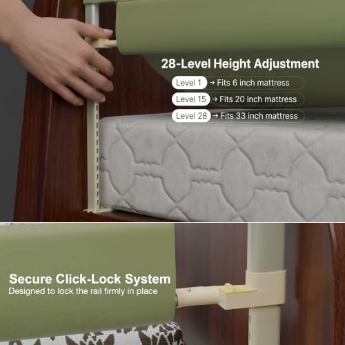 Image of BAYBEE Baby Bed Rail Guard (180x80cm) | Bed Railing for Baby Safety with 28 Height Adjustable Bedside Protector for Babies Falling | Foldable Bed Safety Guard for Kids (1 Side, (Dark Green)