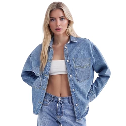 Women's Denim Jacket Casual Long Sleeve Denim Shirts Distresse Jean Jacket 2025 Spring Outfits