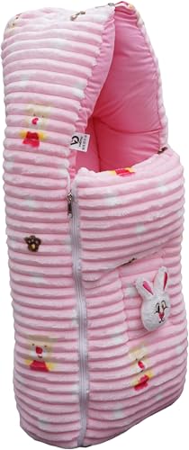 Image of VOIDROP Velvet Baby Sleeping Bag 3 in 1 for New Born Babies Baby Fur Material Portable Travelling Bed for Infants Premium QULAITY Baby Breastfeeding Bed Flamingo Pink