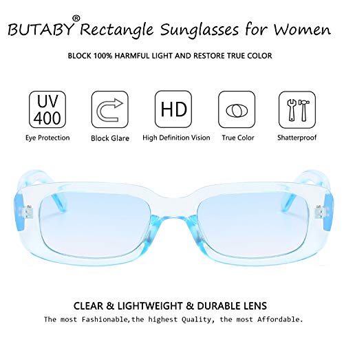 Image of BUTABY Rectangle Sunglasses for Women Retro Driving Glasses 90's Vintage Fashion Narrow Square Frame UV400 Protection