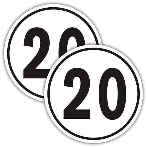 Felexdo Señal de velocidad 20 km/h, redondo, 20 cm, velocidad máxima de 25 km, de aluminio, reflectante, resistente a la intemperie, fácil instalación para exteriores, 2 unidades