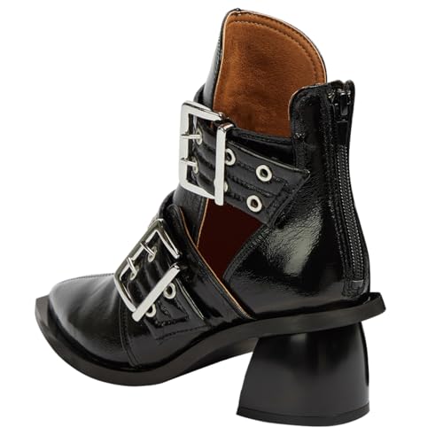 FOWT Women Pointed Toe Chelsea Boots Chunky Mid Heel Ankle Booties Hollow Cut Strappy Back Zipper Shoes Size 4-16 US3