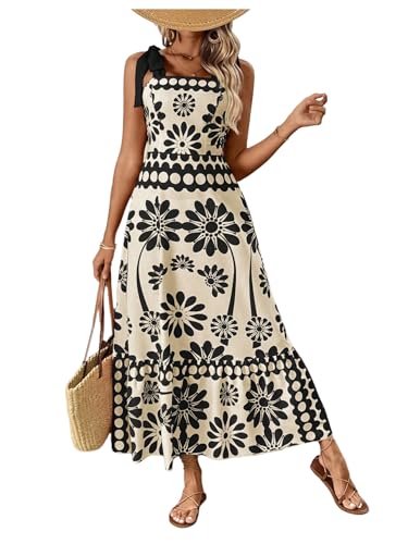 Image of Floerns Women's Vintage Sleeveless Tie Shoulder Sundress Floral Print Cami Maxi Dress