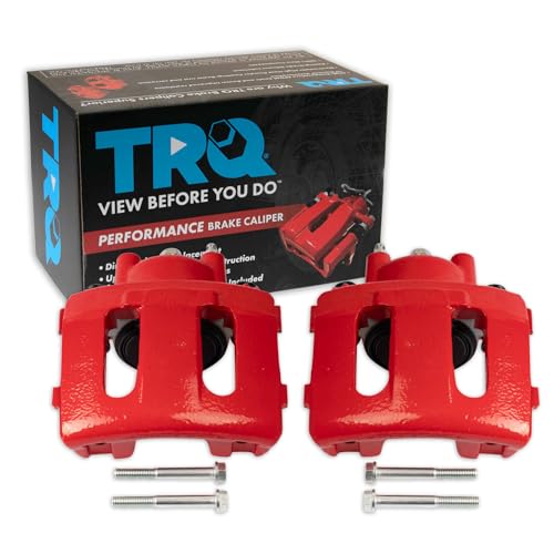 Image of TRQ Front Brake Caliper Set Painted Red Brackets Compatible with 1990-2001 Jeep Cherokee 1990-1992 Comanche 1993-1998 Grand Cherokee 1993 Grand Wagoneer 1990 Wagoneer 1990-2006 Wrangler