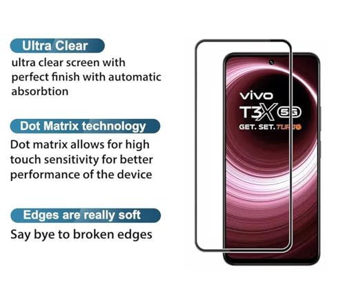 Image of DD SON Tempered Glass Screen Protector Compatible for Vivo T3X 5G, iQOO Z9X 5G, Realme Narzo 70X 5G HD Glass with Edge to Edge Coverage and Easy Installation kit,Black