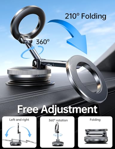 Image of Coolpow【Newest Vacuum Magnetic Phone Holder for Car Phone Holder Mount【Movable Vacuum Suction】 Magsafe Car Mount Cell Phone Holders for Your Car Accessories for Women Men for iPhone 17 16 -Black