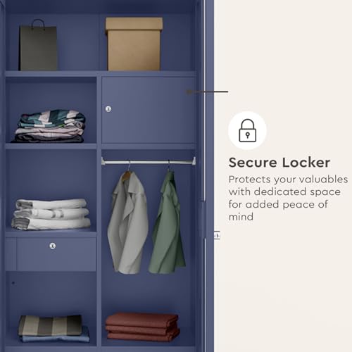 Image of Interio by Godrej Errol 2-Door Steel Almirah (Textured Phiroja Blue), 1-Year Warranty, 1 Locker, 1 Drawer, 5 Shelves