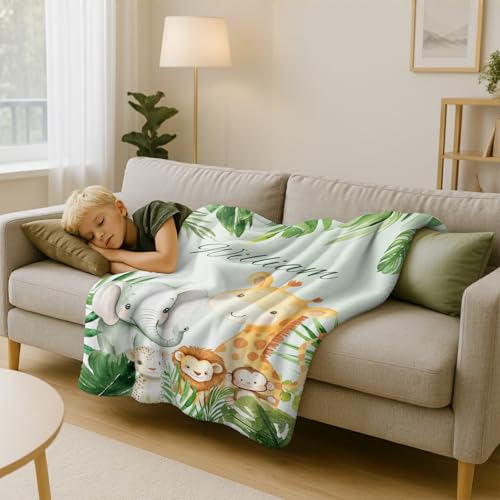 Image of Personalized Baby Blanket with Name, Custom Name Blanket for Kids Soft Flanne Blankets in Easter Personalized Baby Gifts for Infant Newborn Shower (Green)