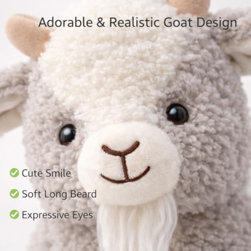 Image of Sheep Soft Toy for Kids, Ultra Soft Plush Stuffed Animal for Baby Boys & Girls, Cute Goat Teddy Toy for Kids, Birthday Gift & Room Decor Toy, Grey & White Color, 40 cm