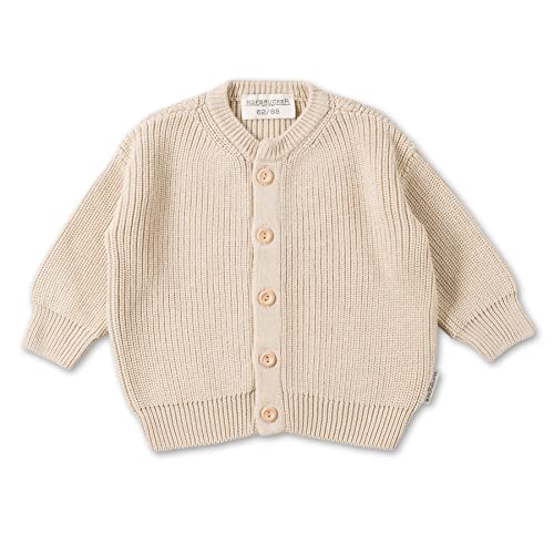 Hofbrucker Oversize Baby Strickjacke aus 100% Bio Baumwolle, mitwachsender Cardigan für Mädchen und Jungen mit edlen Holzknöpfen, Beige, 74/80 Cover