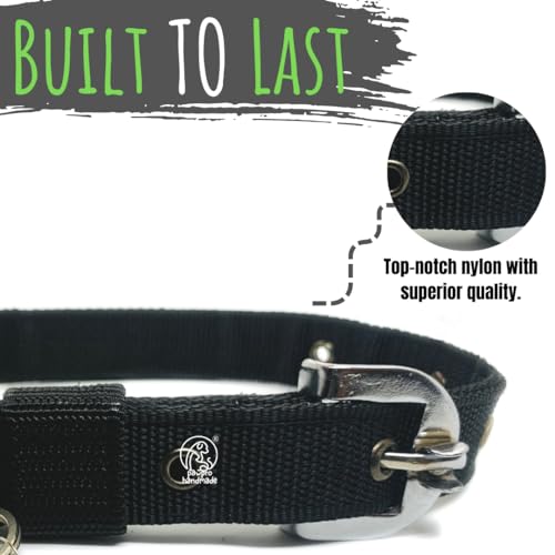 Image of Pawpro Personalized Black Dog Collar Nylon Belt with Customizable Bone Shape Dog Name Tag Soft Comfy Pet Collar for Small Medium Large Dogs (Black, Medium)