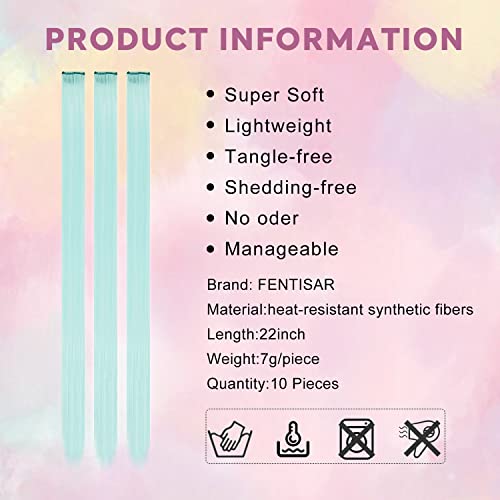 10 Pack Colored Party Highlights Clip In Hair Extensions For Girls 20 Inches Mint Green Hair Extensions Straight Hair Synthetic Hairpieces In The Party (Mint Green) #TOP3