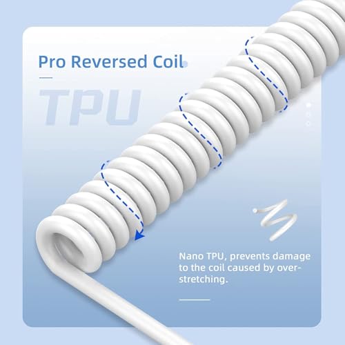 Image of C04 2 in 1 Custom Coiled USB C Cable for Gaming Keyboard-Detachable Double Sleeve Spiral Cable with 5 Pin Aviator Connector for PS4,Xbox-USB A To Type C&Type C To Type C(1.62+3.28inch)-White
