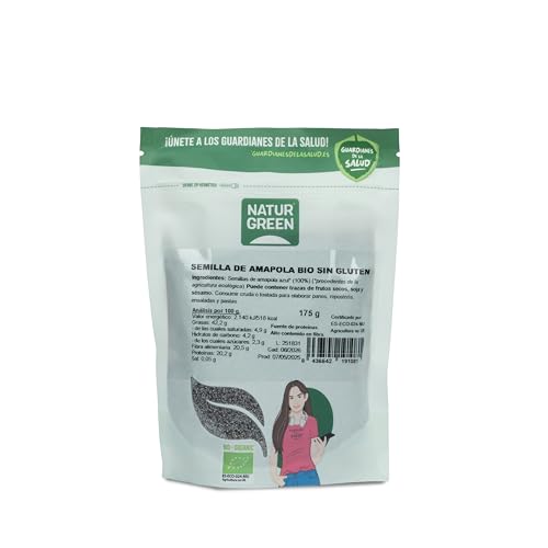 NaturGreen - Semillas de Amapola, Amapola Azul, Semilla Natural, Omega-3 y Omega-6, Vitaminas B, E y C, 100% Ecológico - 175g