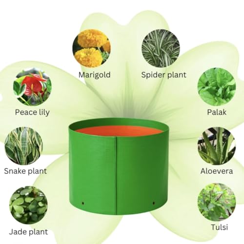 Image of HDPE UV-Protected Grow Bag Green Colour Plant Bags Suitable for Terrace and Vegetable Gardening (Pack of 10, 9X6)