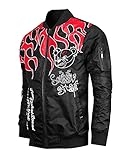 SCREENSHOT-S51114 Hip-Hop Urban Fashion Bomber Wind Jacket - Outdoor Lightweight Urbanwear Fire Flames Teddy Bear Cartoon Animation Print Zip Up Top-Black-Medium