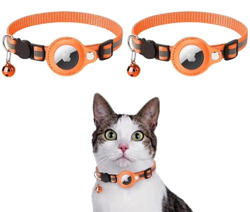 Consejos para Comprar Franjas Naranjas para comprar hoy. 48 AZULDIMEN Collar para Gato con Airtag, Reflectante, Seguridad, Timbre, Ajustable 22-34cm, Duradero PU y Nylon, Naranja (2pcs)