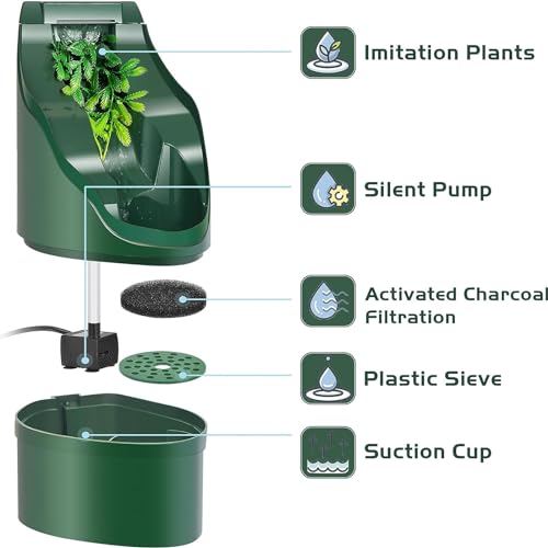 Fuente automática para reptiles, dispensador de agua de 1 litro con volumen ajustable, bajo consumo de energía para dragones barbudos, iguanas, ranas y gecos