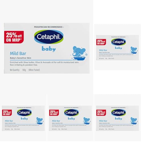 Image of Cetaphil Baby Mild Cleansing Bar for Newborns & Babies 100 gm | With Shea Butter, Avocado Oil & Olive Oil | Gentle, Hypoallergenic, Pediatrician Recommended | Dry & Sensitive Skin (Pack of 5)