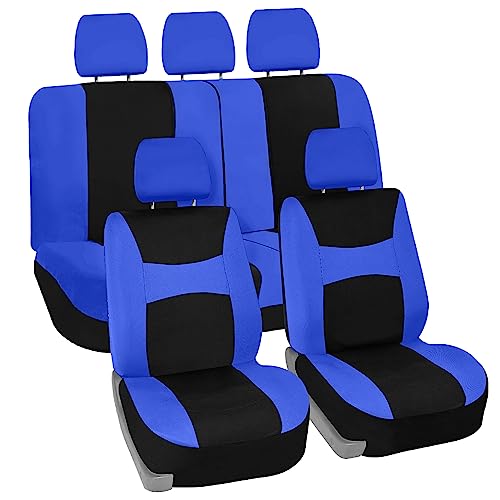 FH Group Car Seat Covers Full Set Blue Black Cloth - Universal Fit,Automotive Seat Covers, Low Back Front Seat Covers,Airbag Compatible,Split Bench Rear Seat,Car Seat Cover for SUV, Sedan, Van