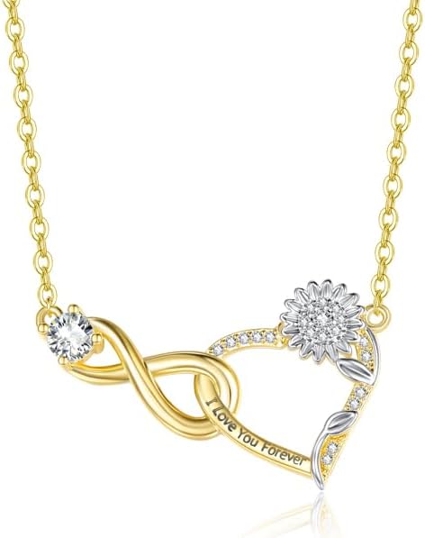 Heart Necklace for Women Gold, Wedding Anniversary Birthday Sunflower Necklaces Gifts for Wife Her,Mom,Girlfriend,14 K /18K White Gold Infinity Pendant Womens Jewelry