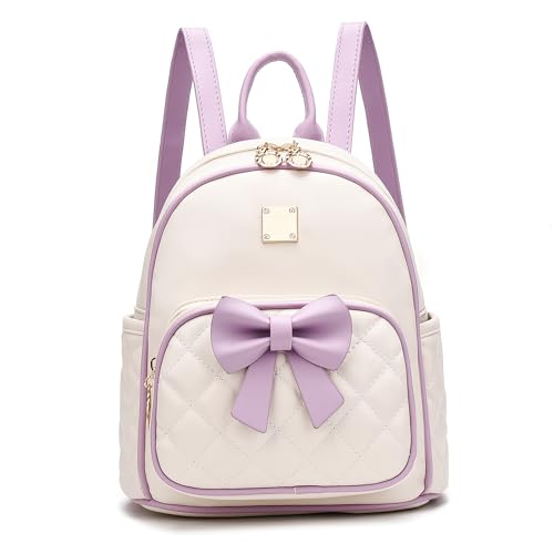Image of I IHAYNER Mini Backpcak for Girls Small Bowknot Quilted Leather Backpack Purse for Women Cute Trendy Stuff Gifts for Kids (Light Purple)