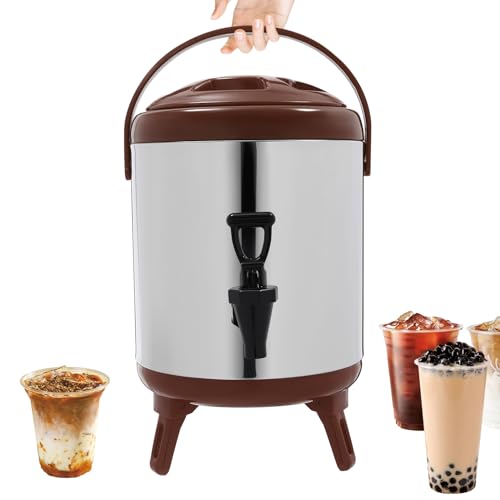 Chynalys 6L Hot Water Dispenser with Faucet, Catering Urn, Hot Water Urn, Stainless Steel Insulated Beverage Dispenser, Stainless Steel Thermal Bucket for Hot Water and Beverage (Brown)