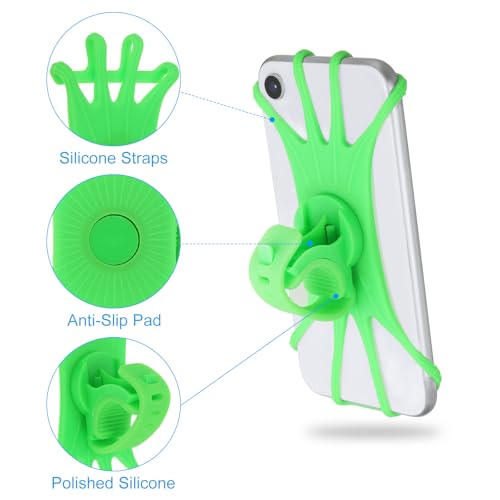 Image of PATIKIL 2Pcs Bike Phone Mount, 360 Rotation Silicone Motorcycle Phone Holder for 3 inch- 6.5 inch Phones Adjustable Phone Mount for Motorcycle Bicycle Electric Scooter, Green