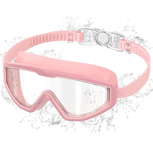Ambienden Lunette Piscine Enfant, Anti-Buée UV, Vision Large, Réglage 1 Bouton, Joint Silicone, Lunettes de Natation 3-12 Ans Unisexe, Pink