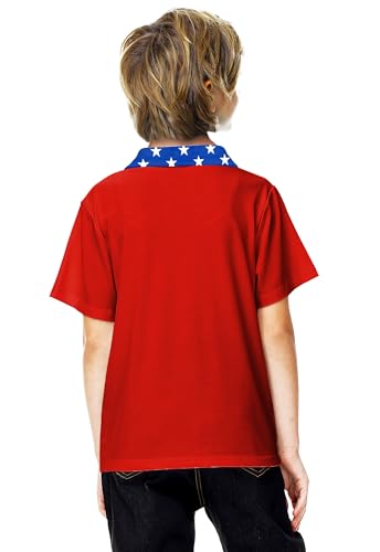 Image of AOBUTE Kids 4th of July Polo American Flag Short Sleeve Button Down Shirts Tops 3-14 Years
