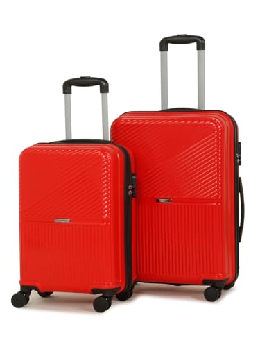 Image of Teakwood Set of 2 8 Wheels Trolley Bag, Hard Cabin with Zipper Closure, Adjustable Push Button & Cross Side Strap, Number Lock System 360 Degree (Set of 2, Red)