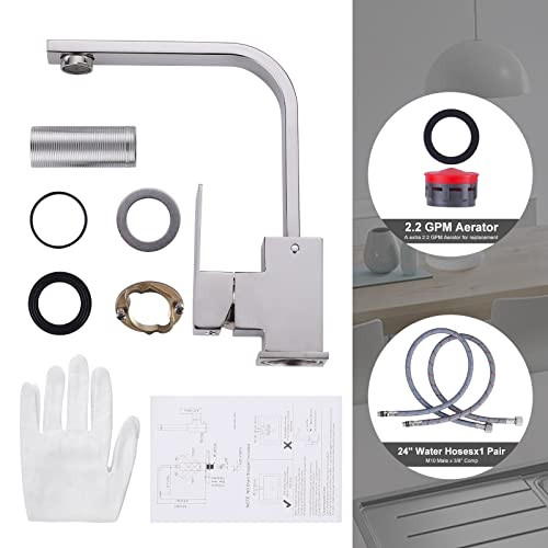 WOWOW Single Hole Bar Faucet Chrome Bar Sink Faucet Stainless Steel Rv Sink Faucet Small Kitchen Faucet Single Handle Wet Bar Tap with Supply Hoses Modern - image 5