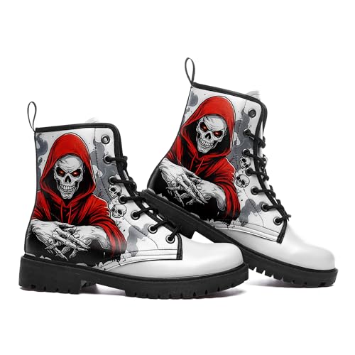 Skull Boots For Men Fashion Lace-Up Combat Boots For Women Punk Rock leather Ankle Booties Witchy Goth Shoes2
