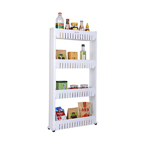 Home-Man Laundry Room Organizer, Mobile Shelving Unit Organizer with 4 Large Storage Baskets, Gap Storage Slim Slide Out Pantry Storage Rack for Narrow Spaces, 4 Tier …